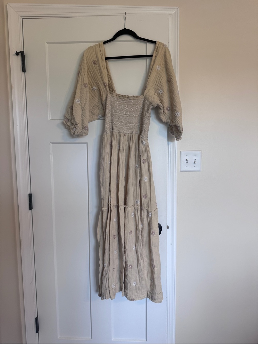 Free People Dahlia Embroidered Maxi Dress with Puff Sleeves